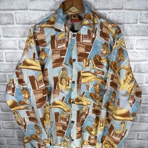 CLUCKY & Co Pin Up Girl Print Long Sleeve Shirt Mens L USA